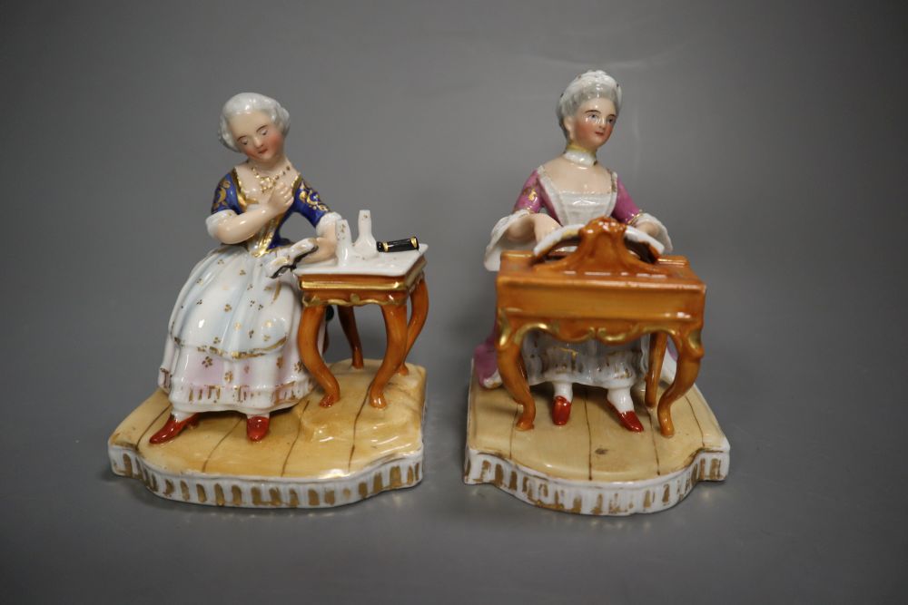 After Meissen originals. A group of five late 19th century porcelain groups, emblematic of the Senses